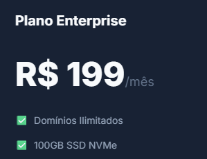 Detalhes de preço do Plano Enterprise
