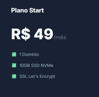 Detalhes de preço do Plano Start